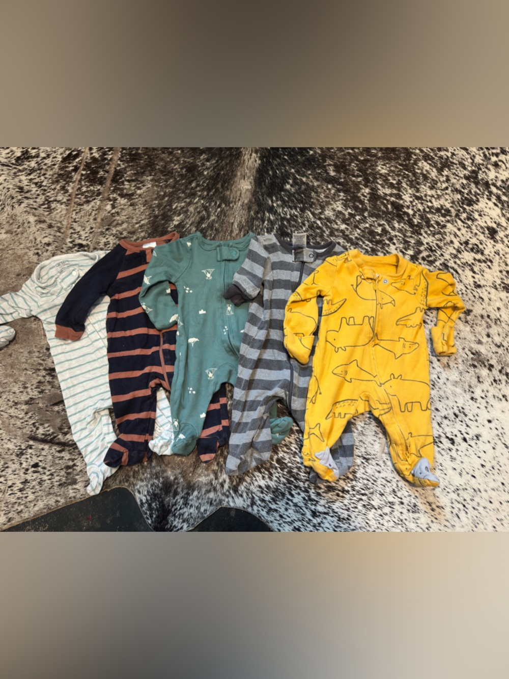Baby Footed Pajama Set - Yellow, Teal, Gray, Navy Stripes